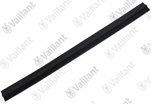 Schwarze Dichtung von Vaillant, geeignet für einen Wärmetauscher oder Abgasstutzen, zeigt eine flache, gerade Form ohne zusätzliche Merkmale.